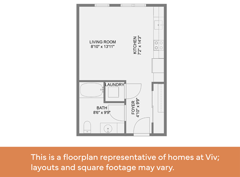 Floor plan for studio, 1 bath, 449 sqft