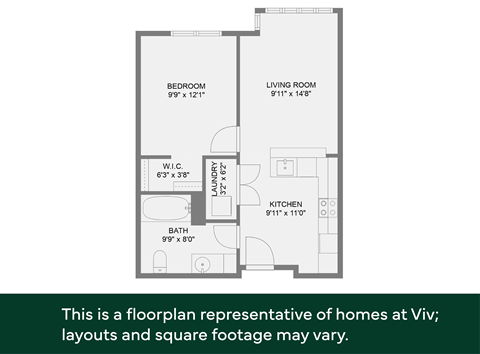 Floor plan for 1 bed, 1 bath, 721 sqft