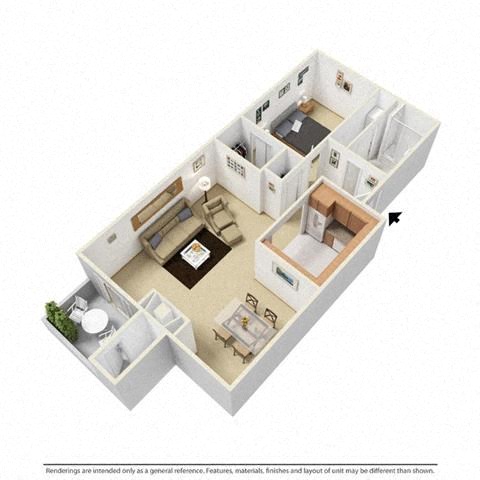 Floor plan for 1 bed, 1 bath, 661 sqft