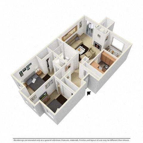 Floor plan for 2 beds, 1.5 baths, 904 sqft