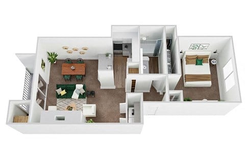Floor plan for 1 bed, 1 bath, 687 sqft