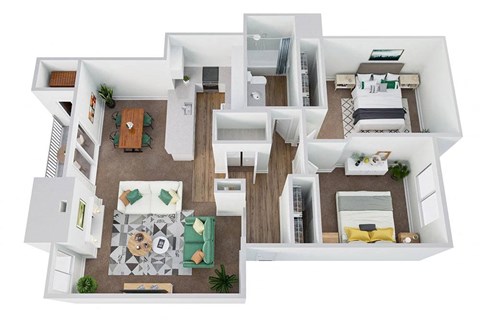 Floor plan for 2 beds, 1 bath, 867 sqft