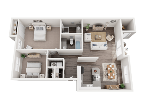 Floor plan for 2 beds, 2 baths, 1015 sqft