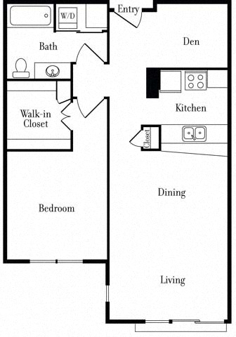 Floor plan for 1 bed, 1 bath, 820 sqft
