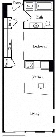 Floor plan for 1 bed, 1 bath, 603 sqft