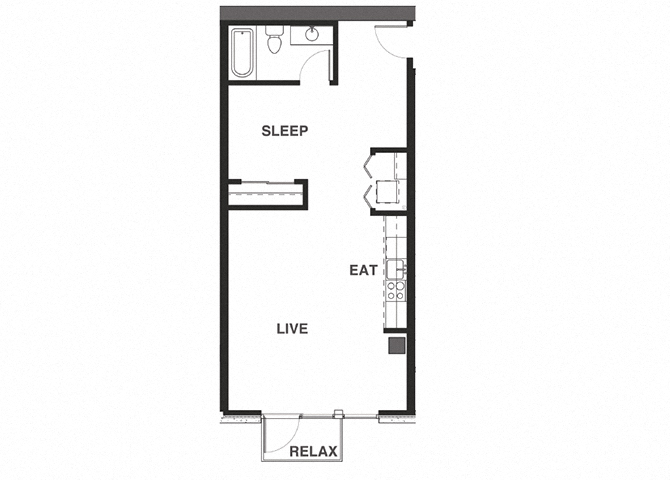 Floor plan for 1 bed, 1 bath, 639 sqft