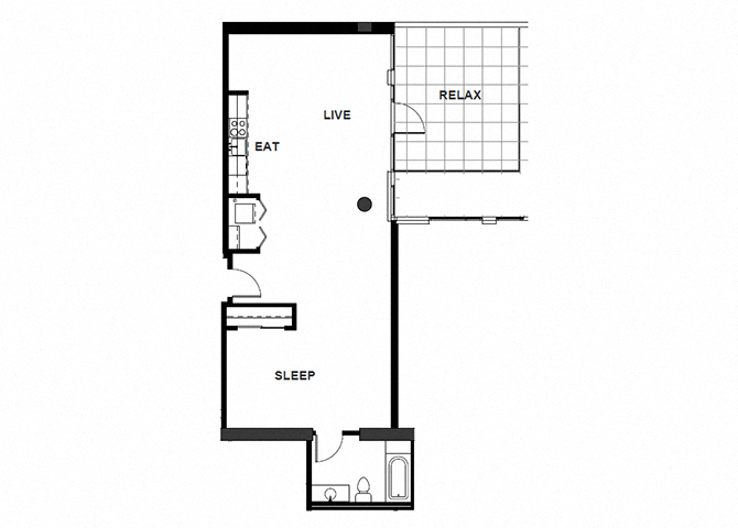 Floor plan for 1 bed, 1 bath, 823 sqft