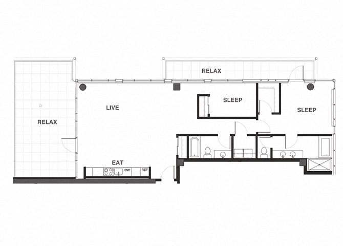 Floor plan for 2 beds, 2 baths, 1183 sqft