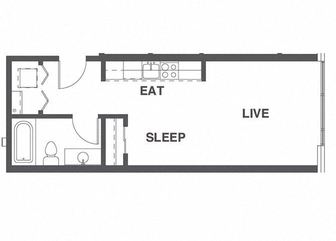 Floor plan for studio, 1 bath, 457 sqft