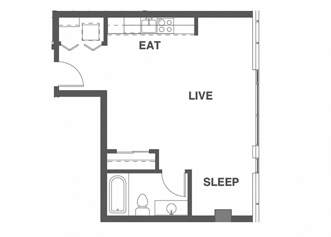 Floor plan for studio, 1 bath, 511 sqft
