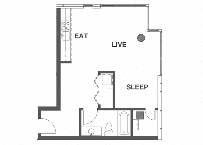 Floor plan for studio, 1 bath, 511 sqft