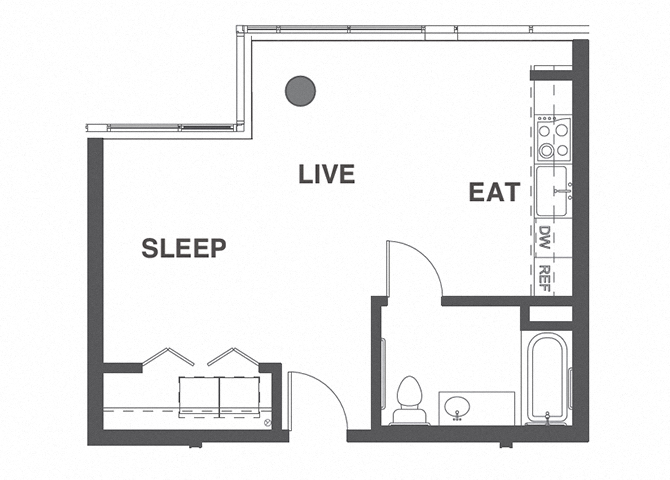 Floor plan for studio, 1 bath, 469 sqft