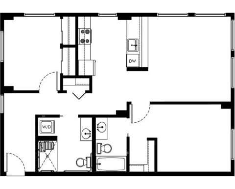 Floor plan for 2 beds, 2 baths, 900 sqft