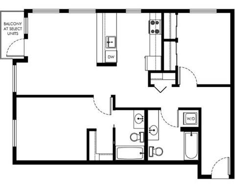 Floor plan for 2 beds, 2 baths, 920 sqft