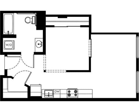 Floor plan for 1 bed, 1 bath, 531 sqft