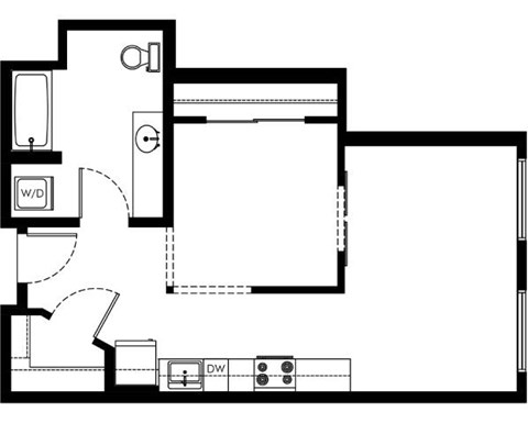 Floor plan for 1 bed, 1 bath, 540 sqft