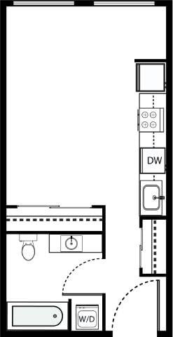 Floor plan for studio, 1 bath, 418 sqft