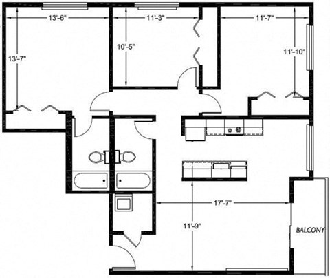 Floor plan for 3 beds, 2 baths, 1200 sqft