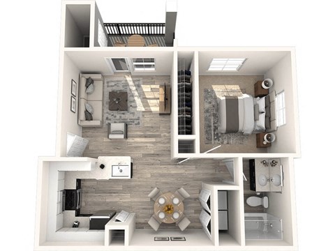 Floor plan for 1 bed, 1 bath, 738 sqft