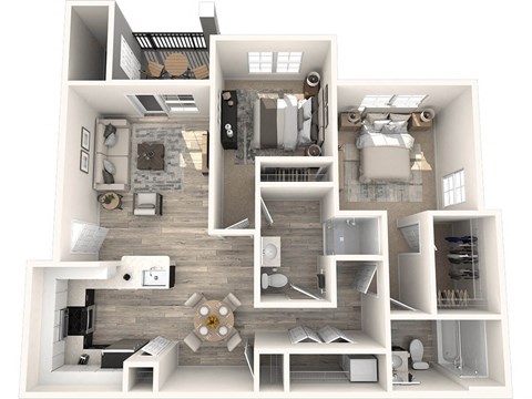 Floor plan for 2 beds, 2 baths, 1031 sqft