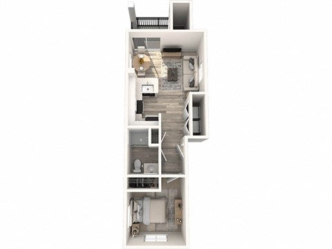 Floor plan for 1 bed, 1 bath, 591 sqft