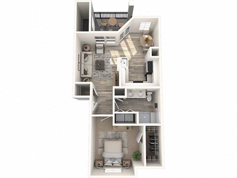 Floor plan for 1 bed, 1 bath, 739 sqft