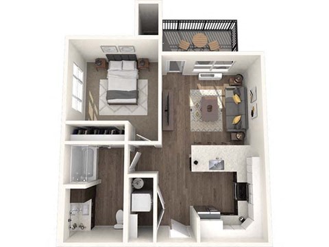 Floor plan for 1 bed, 1 bath, 677 sqft