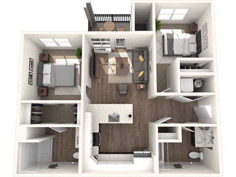 Floor plan for 2 beds, 2 baths, 848 sqft