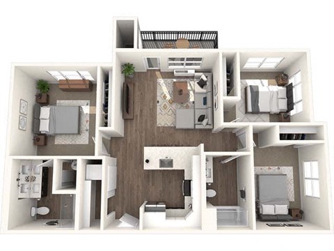 Floor plan for 3 beds, 2 baths, 1109 sqft