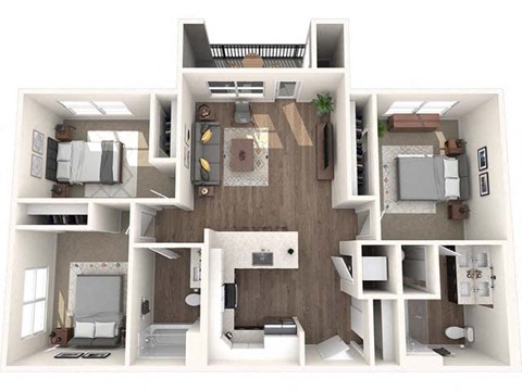 Floor plan for 3 beds, 2 baths, 1155 sqft