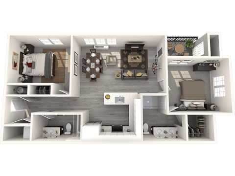 Floor plan for 2 beds, 2 baths, 953 sqft