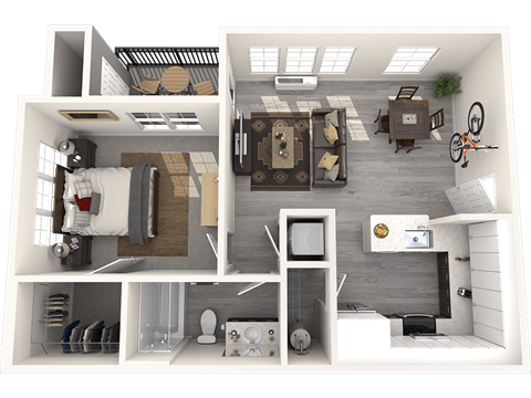 Floor plan for 1 bed, 1 bath, 630 sqft