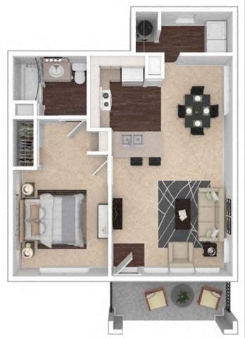 Floor plan for 1 bed, 1 bath, 675 sqft