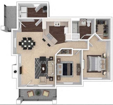 Floor plan for 2 beds, 1 bath, 1093 sqft