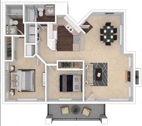 Floor plan for 2 beds, 2 baths, 1010 sqft