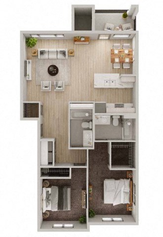 Floor plan for 2 beds, 2 baths, 1122 sqft
