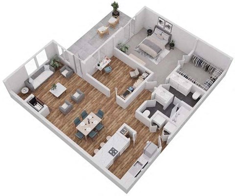 Floor plan for 1 bed, 1.5 baths, 1200 sqft
