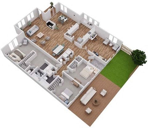 Floor plan for 3 beds, 2 baths, 2200 sqft