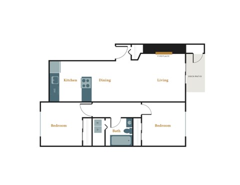 Floor plan for 2 beds, 2 baths, 1042 sqft