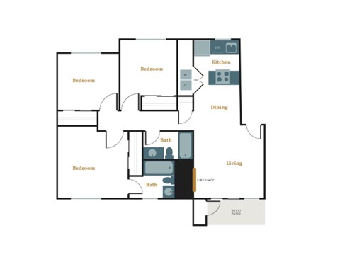 Floor plan for 3 beds, 2 baths, 1178 sqft