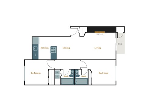 Floor plan for 2 beds, 1 bath, 920 sqft
