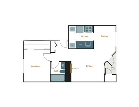 Floor plan for 1 bed, 1 bath, 736 sqft