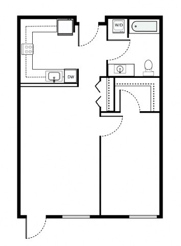Floor plan for 1 bed, 1 bath, 777 sqft