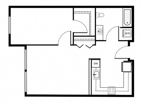 Floor plan for 1 bed, 1 bath, 719 sqft