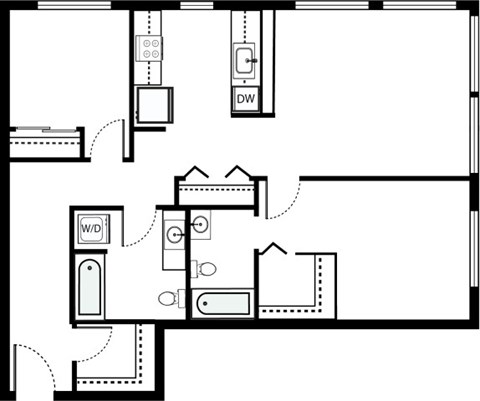 Floor plan for 2 beds, 2 baths, 1057 sqft
