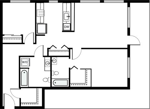 Floor plan for 2 beds, 2 baths, 1057 sqft