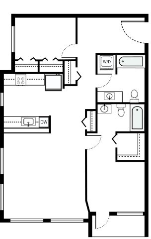 Floor plan for 2 beds, 2 baths, 1082 sqft