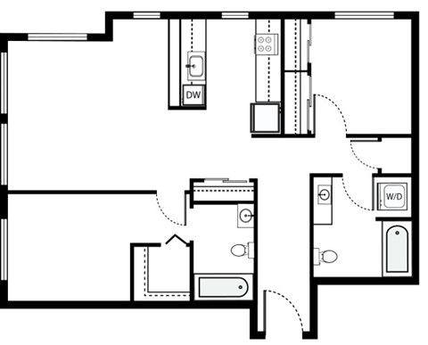 Floor plan for 2 beds, 2 baths, 1011 sqft