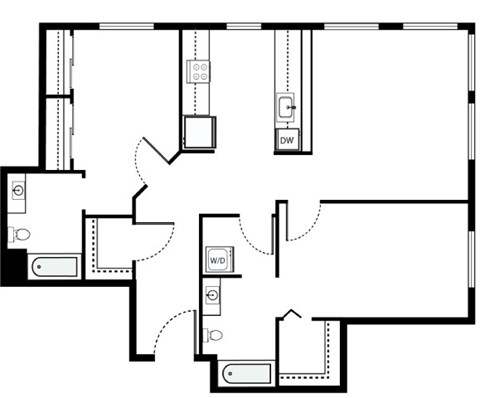 Floor plan for 2 beds, 2 baths, 1048 sqft