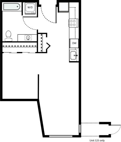 Floor plan for studio, 1 bath, 582 sqft